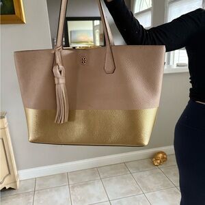 Tory Burch Brown and Gold Tote